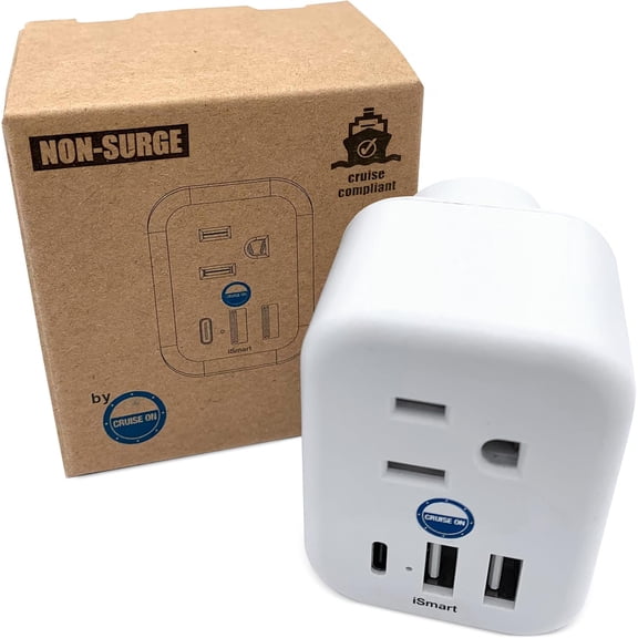JJEAN-Cruise Approved Power Strip Non Surge Protector for Cruise Ship Multi Plug, 6 Outlets, 2 USB-A, 1 USB-C, & 3 AC Outlet for Carnival, Celebrity, Princess, Norwegian & Major Lines in 2026 & 2027
