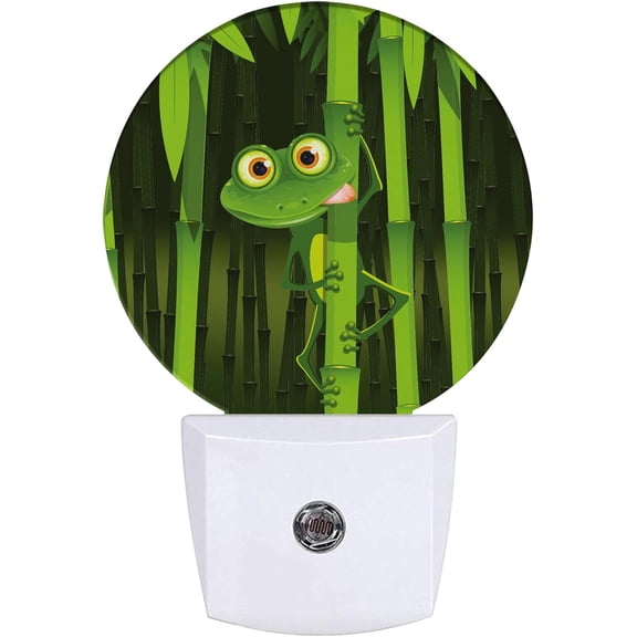 JJEAN-Cute Frog Night Light,Green Forest Night Lights Plug into Wall for Kitchens Toilets Bedroom Decorative Half Round Nightlight Led Lamp 0.5W Sleep Friendly
