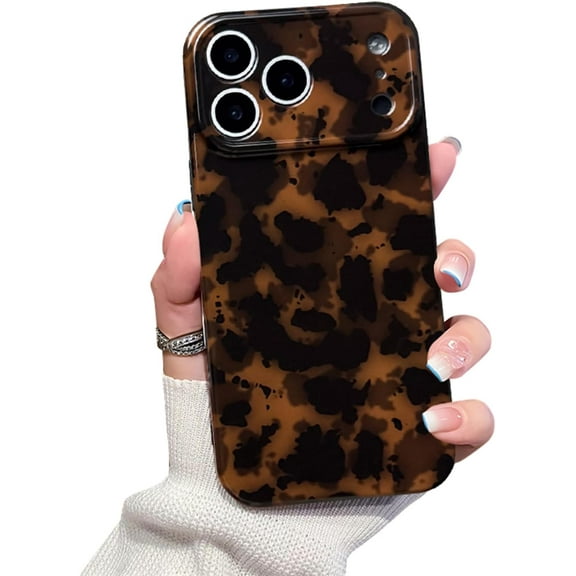 JJEAN-Cute Phone Case for iPhone 17 Pro Case Amber Pattern Leopard Full Camera Protective Slim Shockproof Cool Trendy Aesthetic-Brown Tortoise Shell