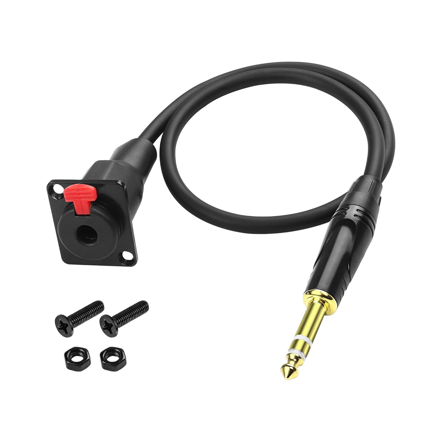 JJEAN-D-Type 6.35mm 1/4"" Female Panel Mount to 6.35mm Male Stereo Connector Cable 6.35mm TRS Female Socket to 6.35mm TRS Male Adapter Cord Speaker Headphone Extension Cable-0.5M/1.6FT, Red