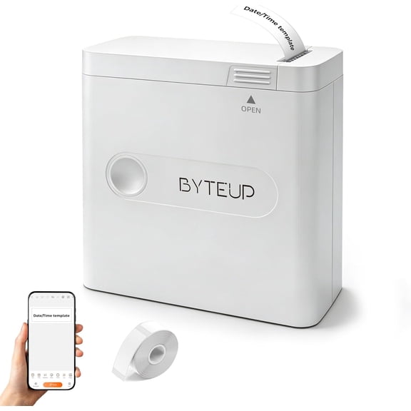 JJEAN-D12 Pro Bluetooth Label Maker: Mini Portable Thermal Printer for Food Date Labels, One-Touch Date/Time Stamp, 12-15mm Tape, 203 DPI Inkless, Magnetic Back for Kitchen & Home Organization