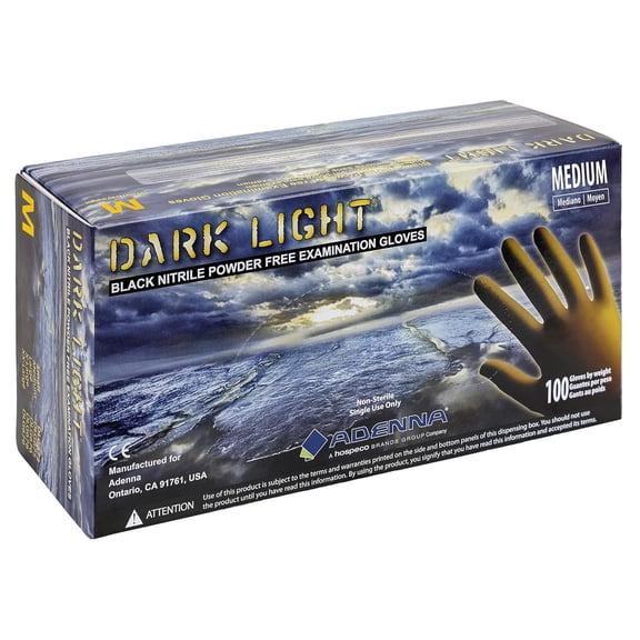 JJEAN-DLG675 Dark Light 9 mil Nitrile Powder Free Exam Gloves (Black, Medium) Box of 100