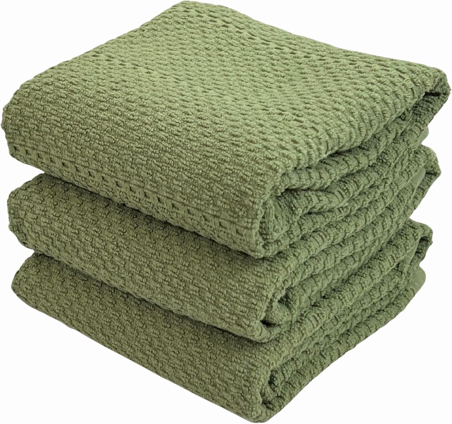 JJEAN-Dark Sage Green Kitchen Hand Dish Towels: Oversized 28" x 18",100% Cotton Cloth Soft Cleaning Drying Absorbent Textured Design, Set of 3 Multipurpose for Everyday Use (Dark Sage)