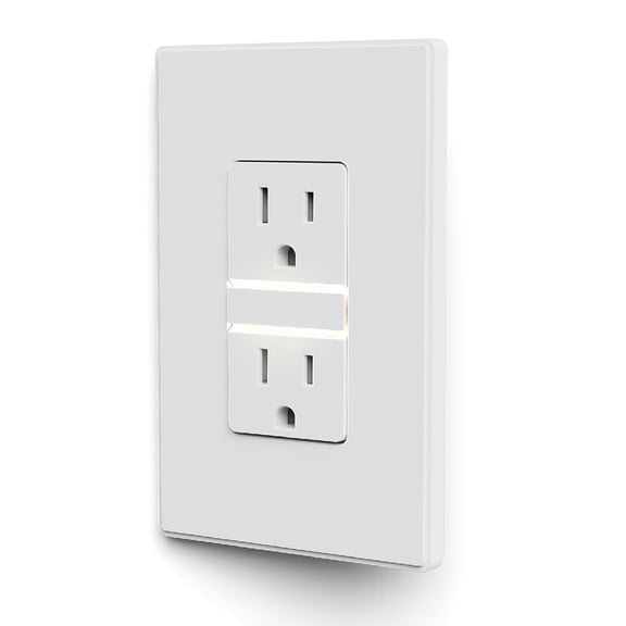 JJEAN-Decorative Outlet Night Light, Electrical Wall Outlets with Built in Led Guidelight 4000K, Tamper Resistant Receptacle, 15 Amp 125 Volt, Plate Cover Included, Matte White, 1 Pack