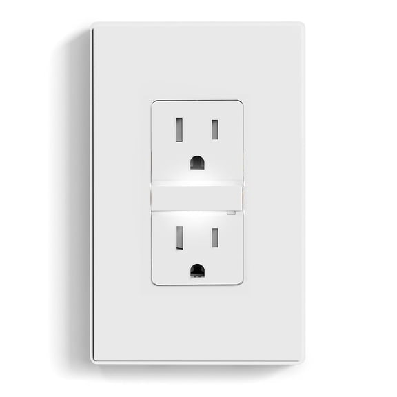 JJEAN-Decorative Outlet Night Light, Electrical Wall Outlets with Built in Led Guidelight 6000K, Tamper Resistant Receptacle, 15 Amp 125 Volt, Plate Cover Included, Matte White, 1 Pack