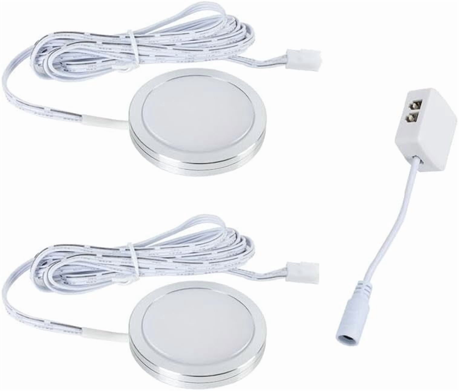 JJEAN-Dimmable 2pcs/Lots 2.5w DC 12v led Puck/Under Cabinet Light. led Spotlight, Ultra-Thin Under Counter Lights for Kitchen,Desk,Sink,Workbench (Warm White, Silver face Cover)