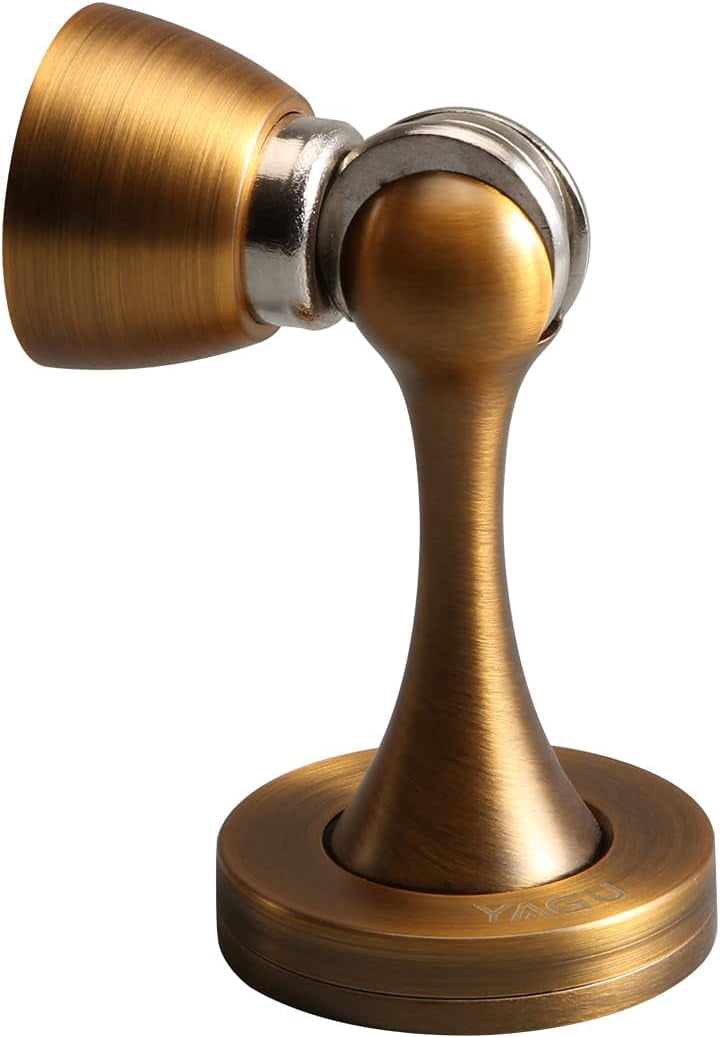 JJEAN-Door Stopper 1 Pack Magnetic Door Stops, Zinc Alloy Antique Brass Door Catch Door Holder Wall Floor Mounted, Metal Soft-Catch