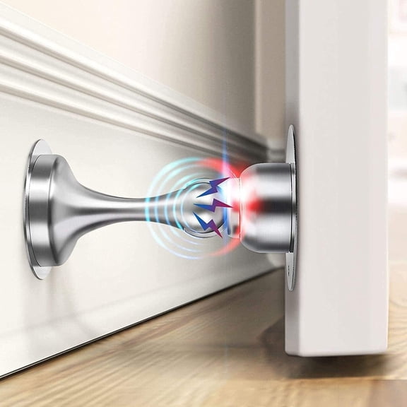 JJEAN-Door Stopper, Magnetic Door Stop, Stainless Steel, Magnetic Door Catch, 3M Double-Sided Adhesive Tape, No Drilling, Screws for Stronger Mount, Hold Your Door Open, 1 Pack to Have a Try