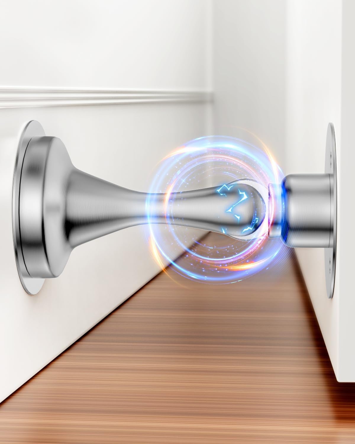 JJEAN-Door Stoppers Magnetic Door Stop - 1 Pack Stainless Steel Powerful Doorstop Catch for Wall Floor - Heavy Duty Hold Door No Drilling Double-Sided Adhesive & Screws Keep Door Open, Silver