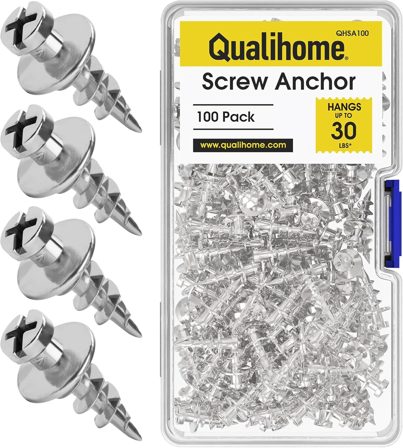 JJEAN-Double-Headed Wall Screw Anchors Picture Hooks - Heavy Duty Bear Claw Hanger Screws Holds Upto 30 Lbs. - Drywall Screw/Anchor for D-Rings/Wire/Keyholes - Hang Pictures/Mirrors and More (100 Pac