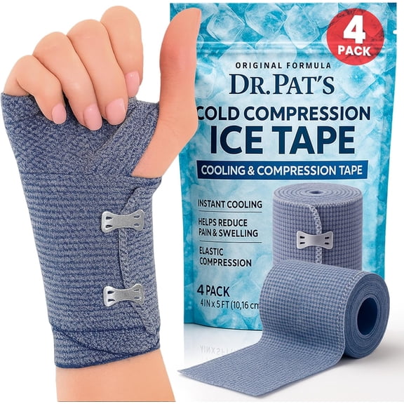 JJEAN-Dr Pat's Ice Tape (4 Pack) - Cooling Bandage Wrap Athletic Tape - Compression Instant Cold Compress Wrap with Menthol - Elastic, Athletic for Sore Muscles, Pain Relief Now, Swelling, Recovery,