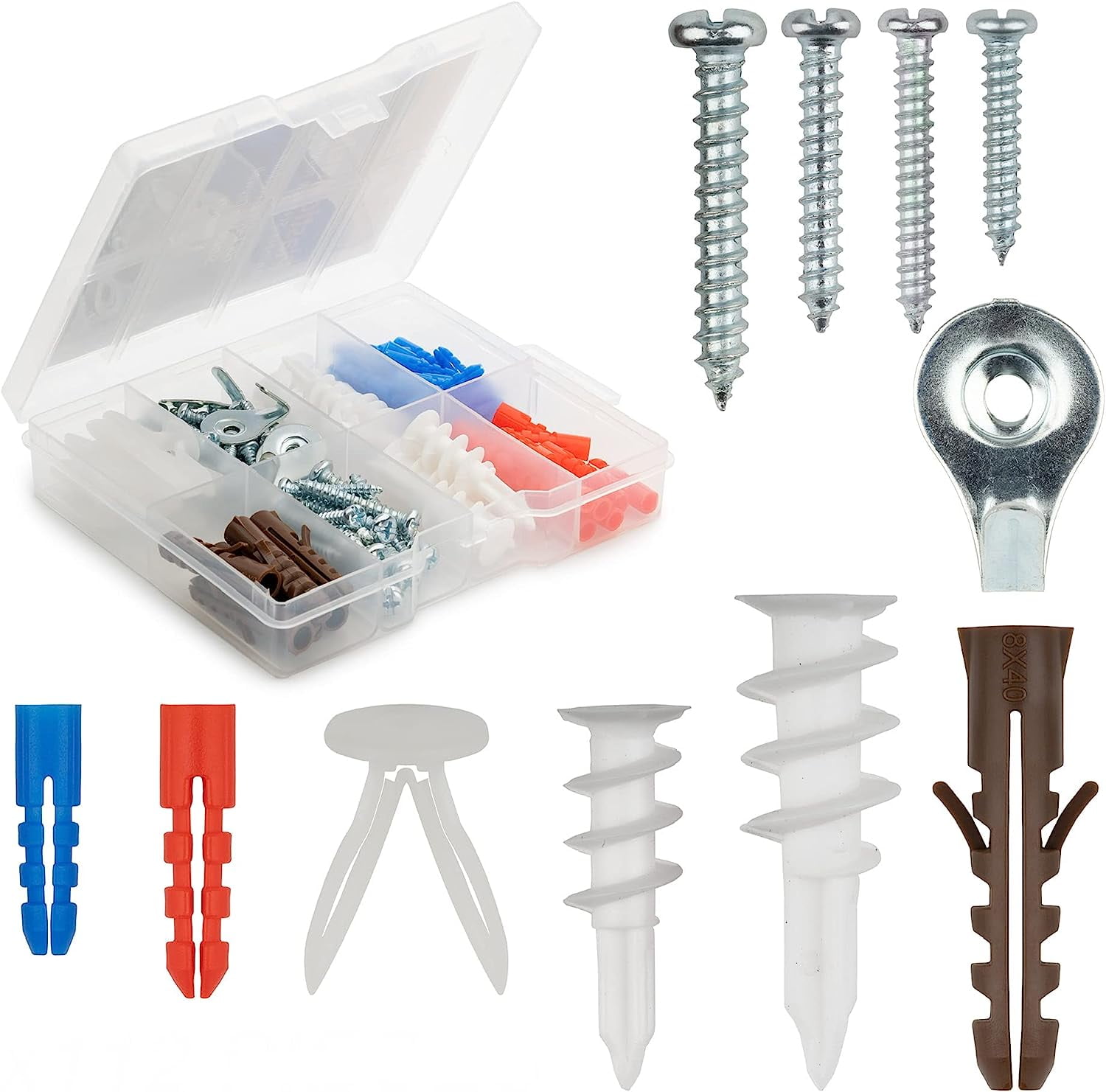 JJEAN-Drywall and Hollow-Wall Anchor Assortment Kit, Anchors, Screws, Wall Anchor Hooks, and Hollow-Door Toggle Anchor