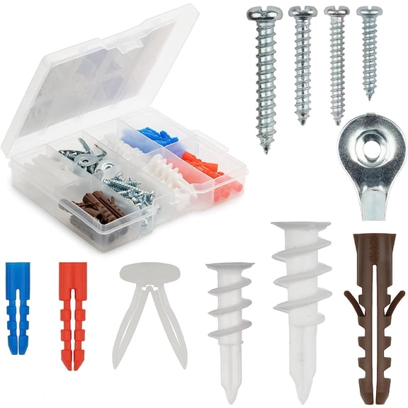 JJEAN-Drywall and Hollow-Wall Anchor Assortment Kit, Anchors, Screws, Wall Anchor Hooks, and Hollow-Door Toggle Anchor