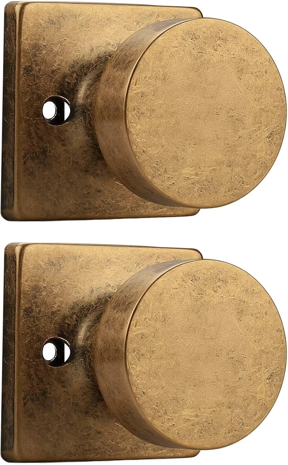 JJEAN-Dummy Door Knob Antique Brass Finish, 2 Pack Standard Size Interior Door Handles Single Sided Dummy Door Handles, Square Panel Knob for Closet