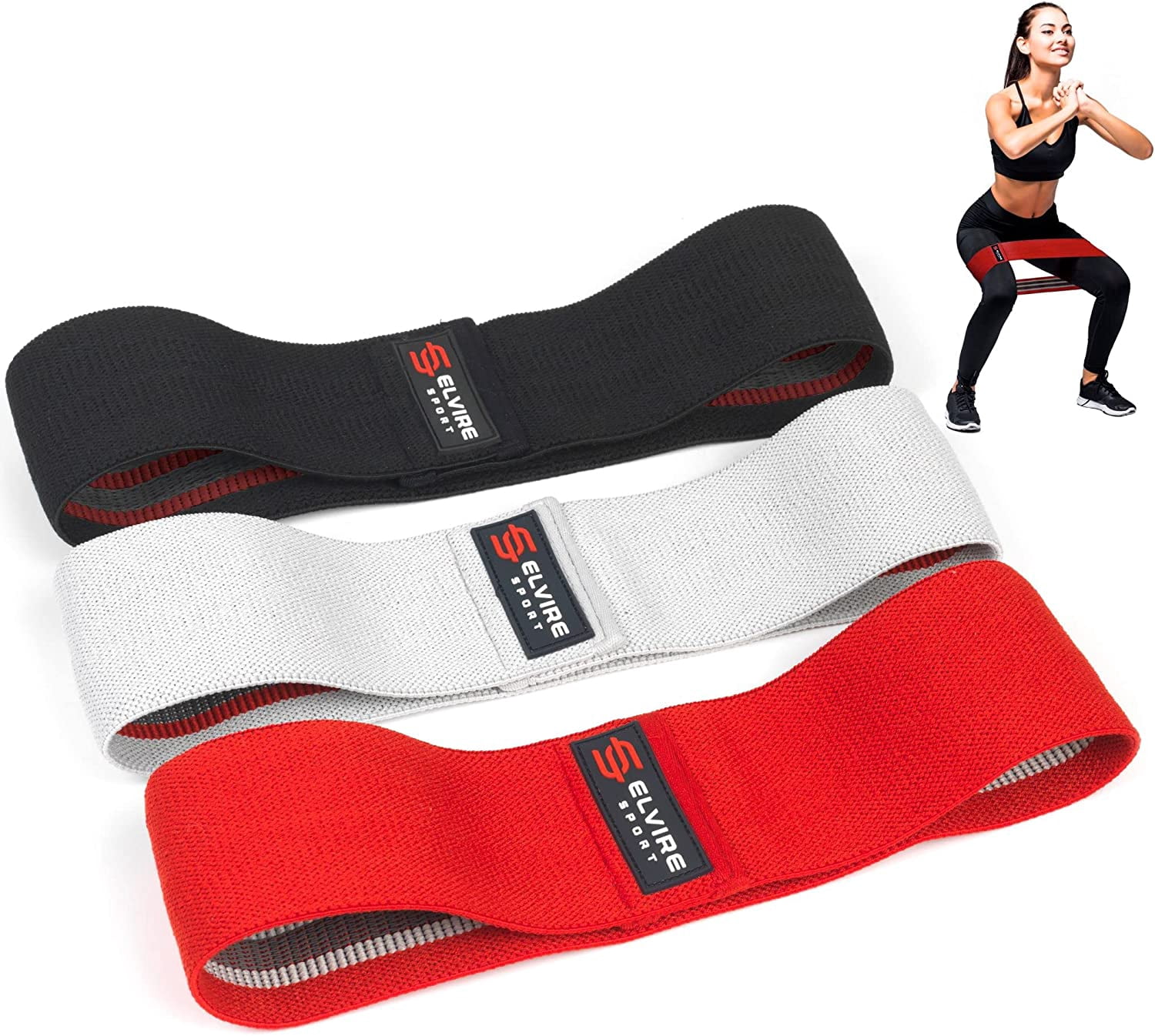 JJEAN-ELVIRE Fabric Resistance Bands for Working Out | Exercise Bands Resistance Bands Set of 3 | Booty Bands for Women Workout Bands Resistance Loops | Leg Bands for Working Out Glute Bands, Squat B