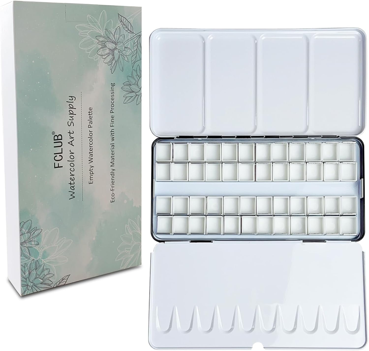 JJEAN-Empty Watercolor Palette Paint Case - Large Watercolor Metal Tin with 48Pcs Half Pans