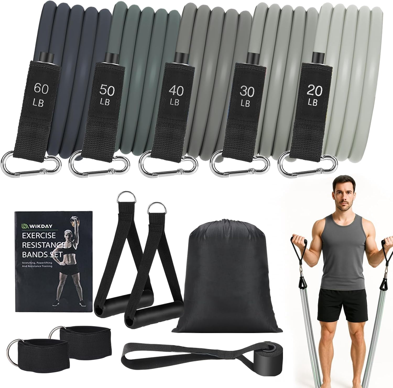 JJEAN-Exercise Resistance Bands with Handles for Working Out Workout Bands Set with Door Anchor for Physical Therapy, Yoga, Pilates