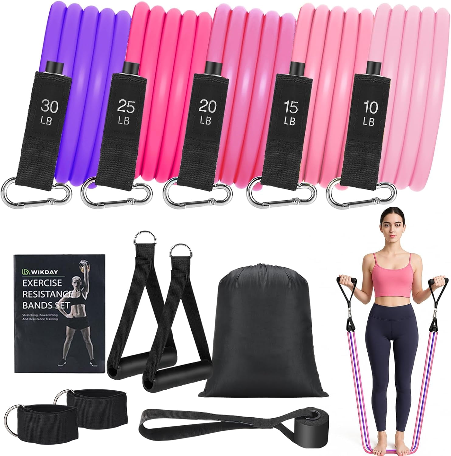 JJEAN-Exercise Resistance Bands with Handles for Working Out Workout Bands Set with Door Anchor for Physical Therapy, Yoga, Pilates