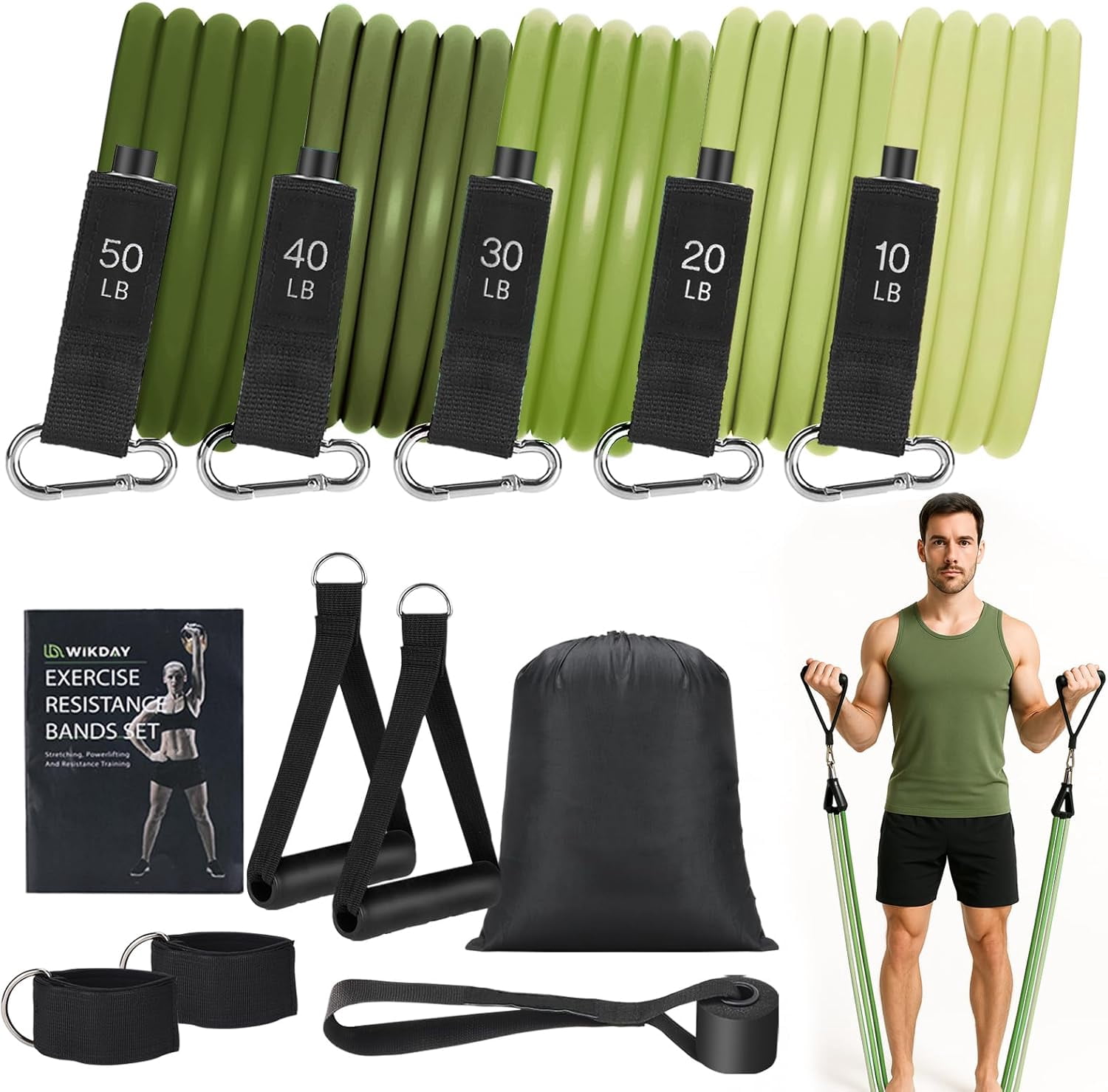 JJEAN-Exercise Resistance Bands with Handles for Working Out Workout Bands Set with Door Anchor for Physical Therapy, Yoga, Pilates