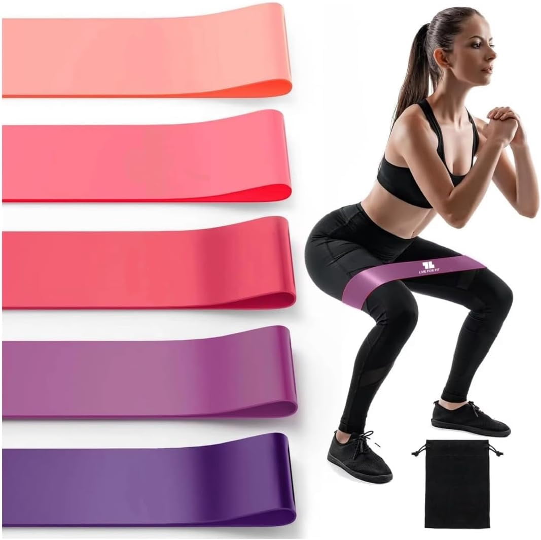 JJEAN-Exercise Resistance Loop Bands with Instruction Guide and Carry Bag, Set of 5
