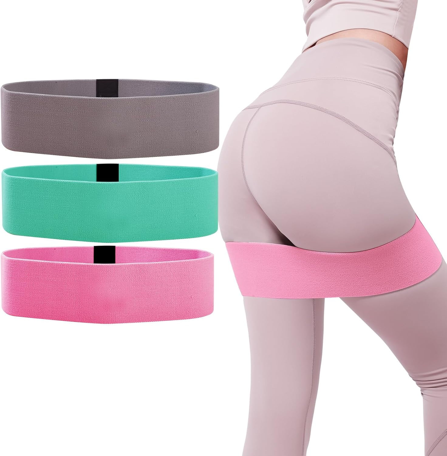 JJEAN-Fabric Resistance Bands, Elastic Bands of Different Levels, Hip and Leg Shaping Bands, Suitable for Yoga, Rehabilitation, Pilates, Fitness and Home Workouts