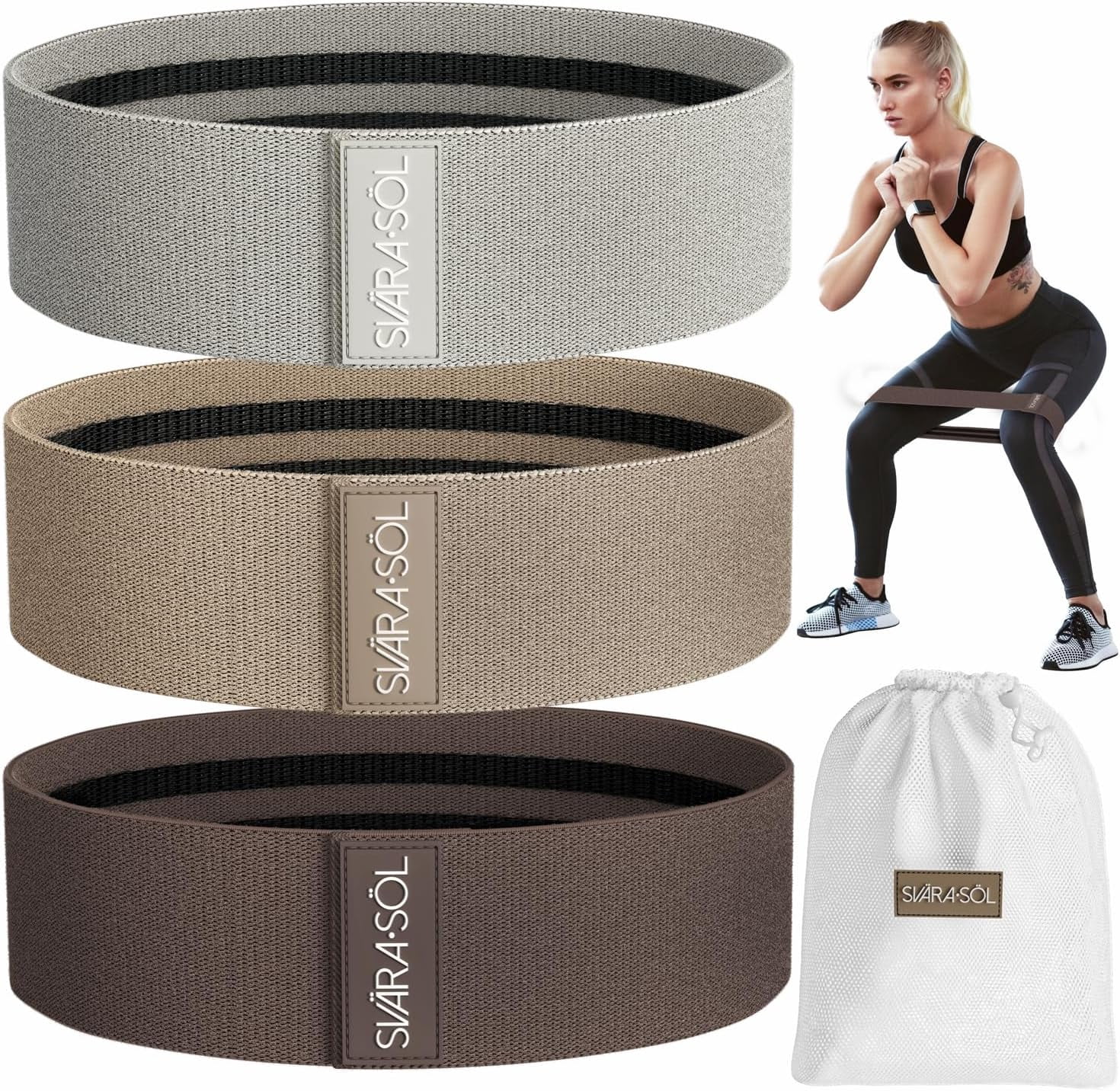 JJEAN-Fabric Resistance Bands Set of 3 for Legs, Glutes, Arms, Booty Bands for Women and Men, Resistance Bands for Working Out, Physical Therapy, Strength Training, Elastic Bands for Exercise
