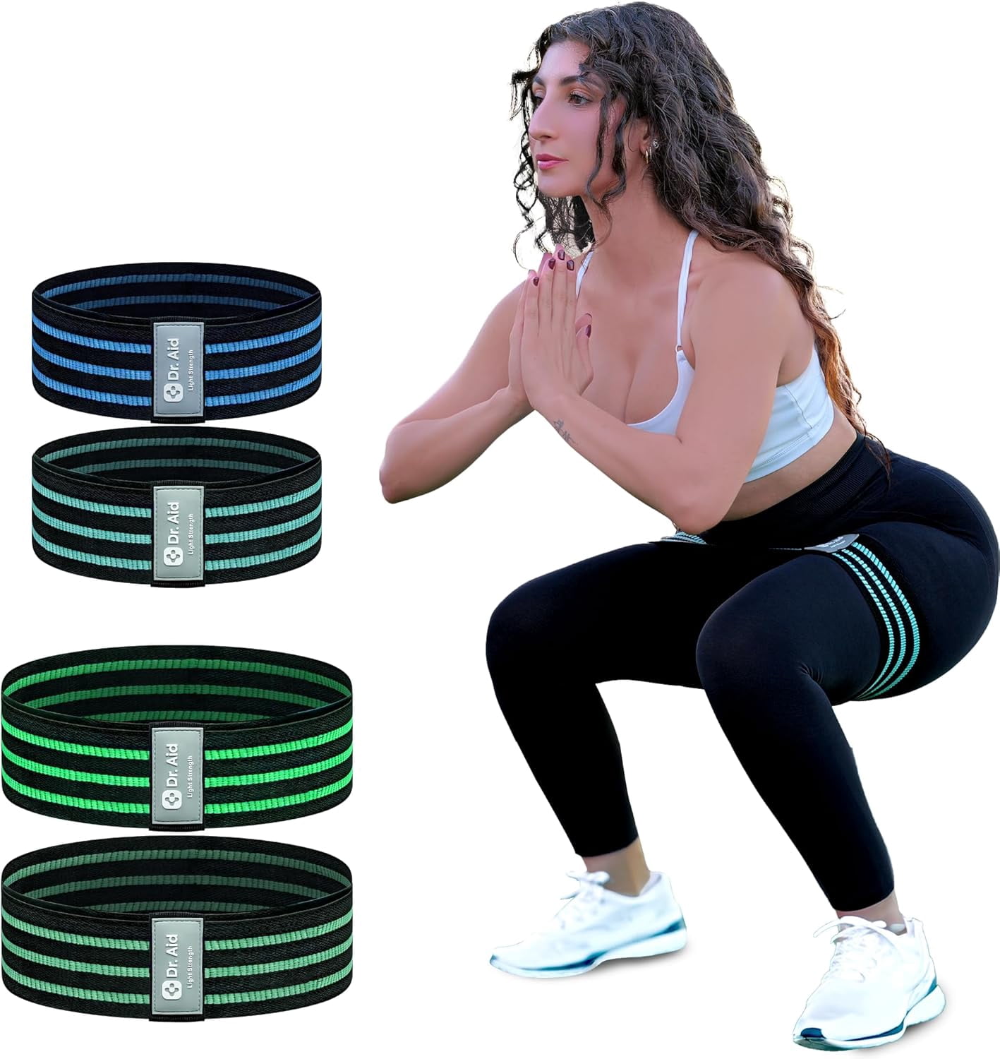 JJEAN-Fabric Resistance Bands for Women & Men – 4 Booty Bands Set (2 Sizes, 2 Tension Levels) – Non-Slip, Non-Curl, Tear-Resistant, Extra Stretchy Workout Bands for Legs, Hips, Glutes & Butt