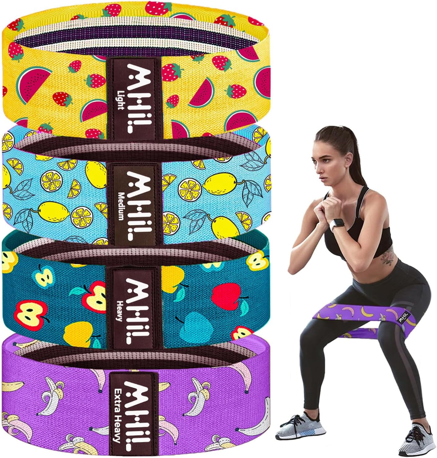 JJEAN-Fabric Resistance Bands for Women & Men – 4 Durable Exercise Bands for Working Out, Non-Slip & Non-Pinching Workout Bands – Multiple Resistance Levels Booty Bands for Legs Butt Glutes Hips Abs