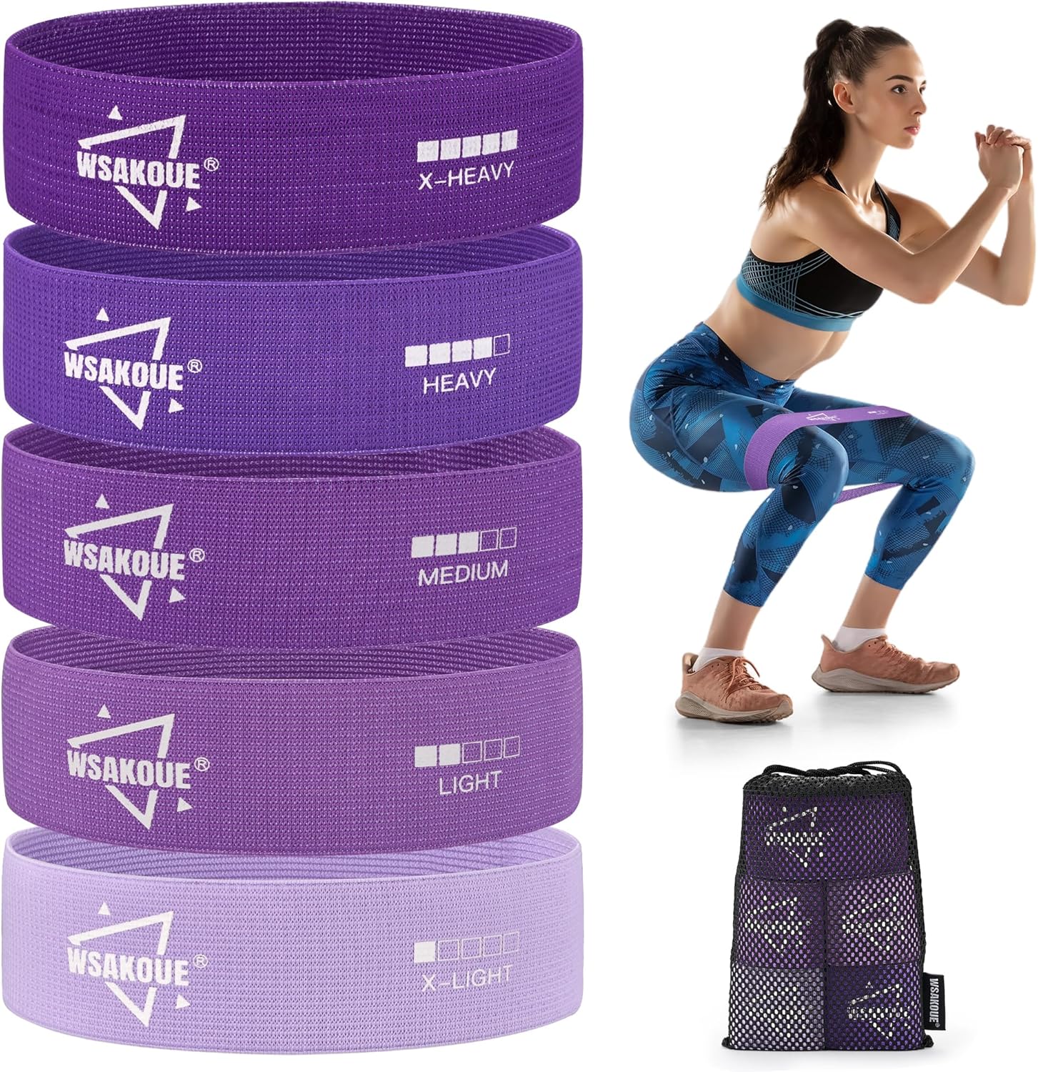 JJEAN-Fabric Resistance Bands for Working Out – 5 Booty Bands for Women & Men, Exercise Workout Bands for Legs, HIPS & Glutes – Ideal for Home Fitness, Yoga, Pilates & Rehab