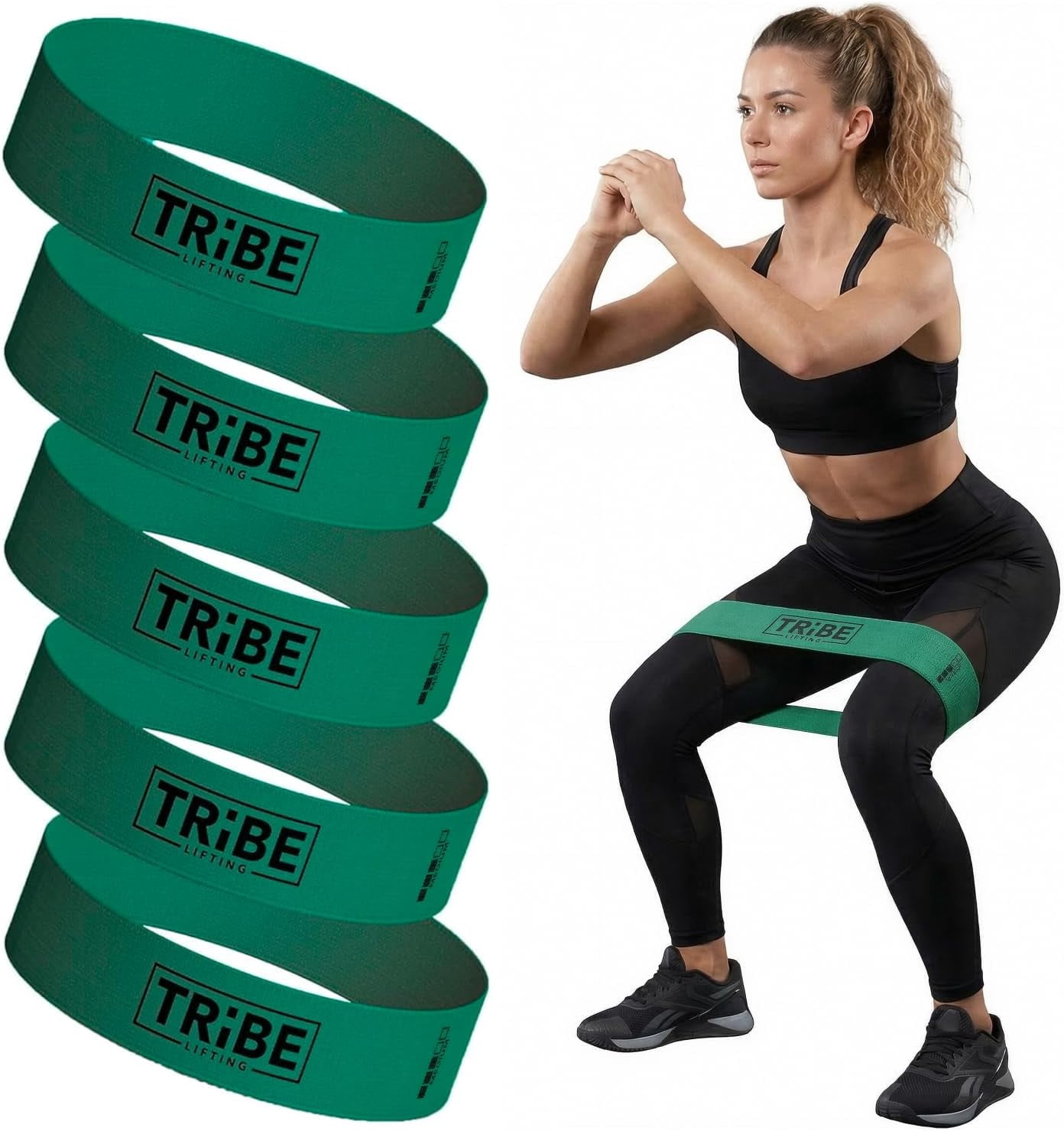 JJEAN-Fabric Resistance Bands for Working Out - 5 Exercise Bands Set for Legs and Glutes - Booty Bands for Women and Men - Thick Cloth Workout Bands for Physical Therapy, Hip Training