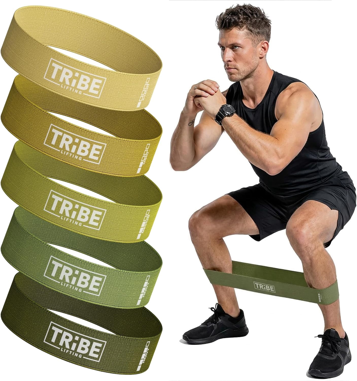 JJEAN-Fabric Resistance Bands for Working Out - 5 Exercise Bands Set for Legs and Glutes - Booty Bands for Women and Men - Thick Cloth Workout Bands for Physical Therapy, Hip Training