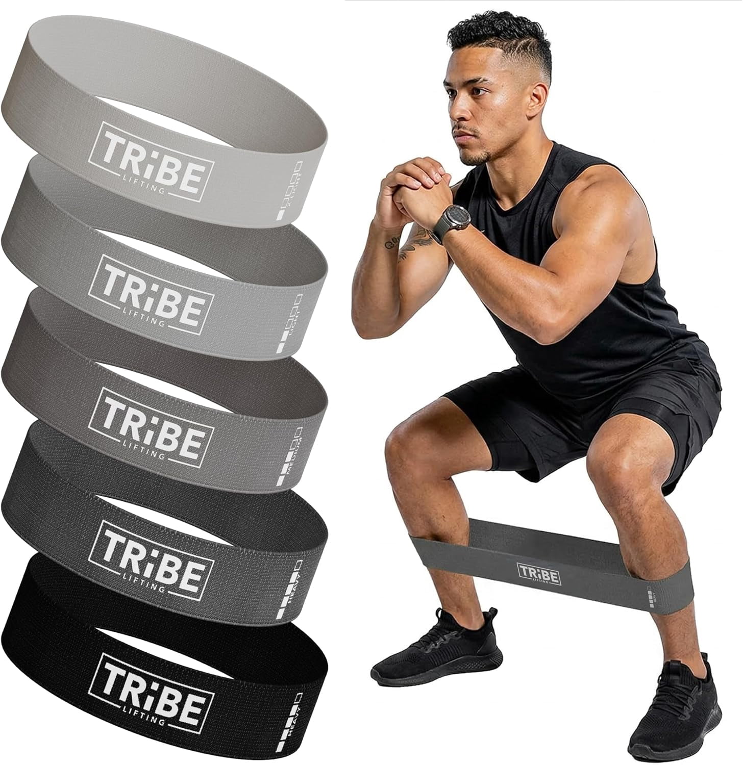 JJEAN-Fabric Resistance Bands for Working Out - 5 Exercise Bands Set for Legs and Glutes - Booty Bands for Women and Men - Thick Cloth Workout Bands for Physical Therapy, Hip Training