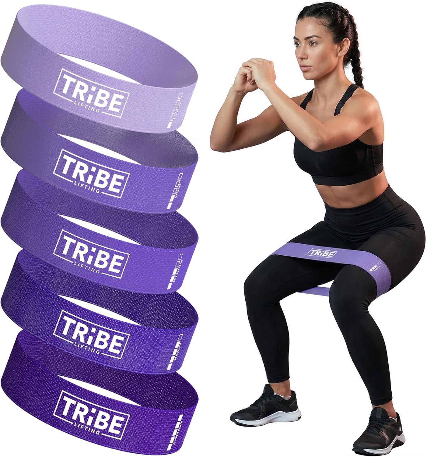JJEAN-Fabric Resistance Bands for Working Out - 5 Exercise Bands Set for Legs and Glutes - Booty Bands for Women and Men - Thick Cloth Workout Bands for Physical Therapy, Hip Training