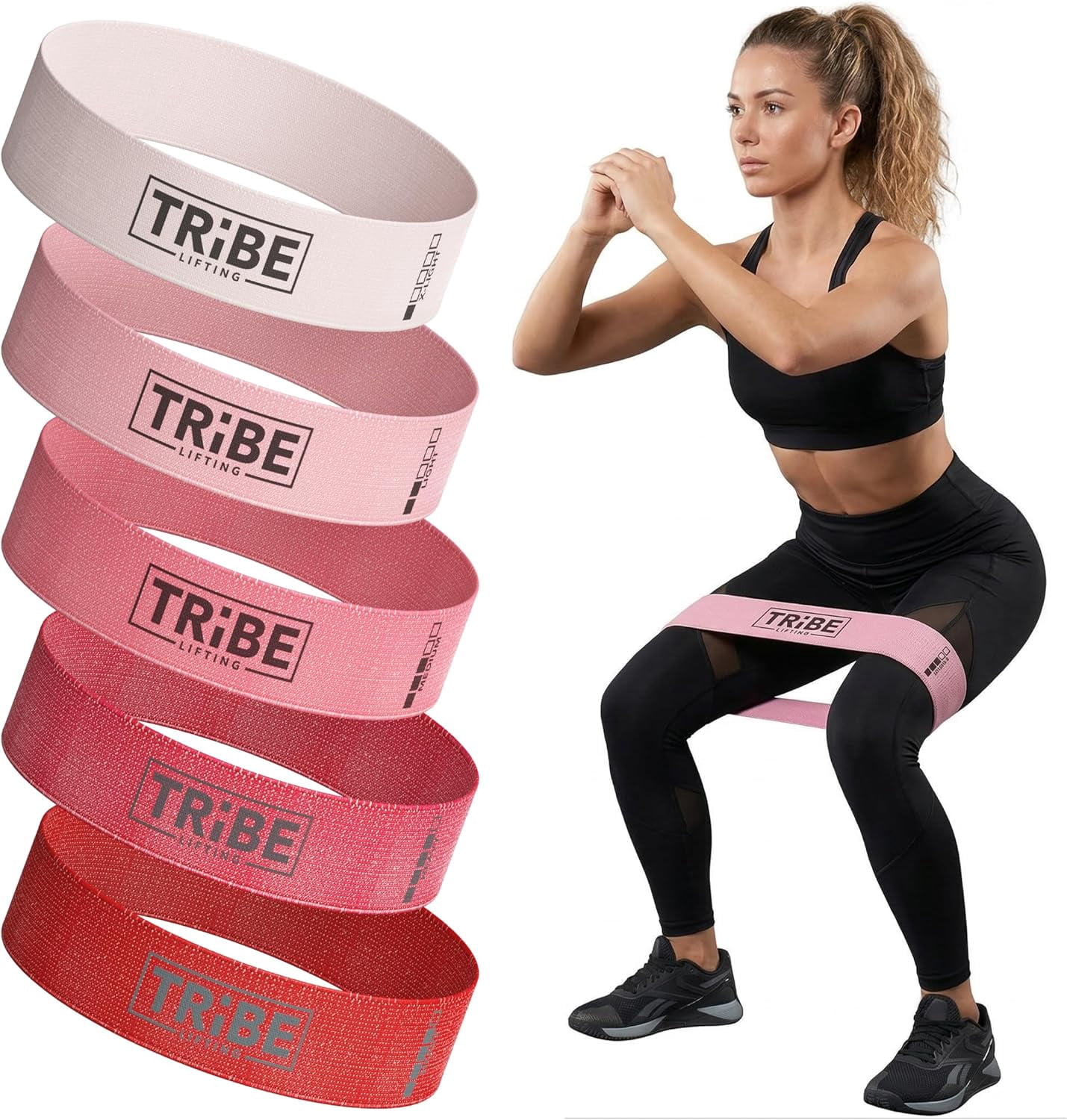 JJEAN-Fabric Resistance Bands for Working Out - 5 Exercise Bands Set for Legs and Glutes - Booty Bands for Women and Men - Thick Cloth Workout Bands for Physical Therapy, Hip Training
