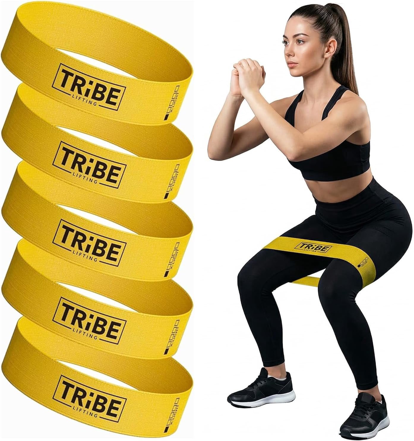 JJEAN-Fabric Resistance Bands for Working Out - 5 Exercise Bands Set for Legs and Glutes - Booty Bands for Women and Men - Thick Cloth Workout Bands for Physical Therapy, Hip Training