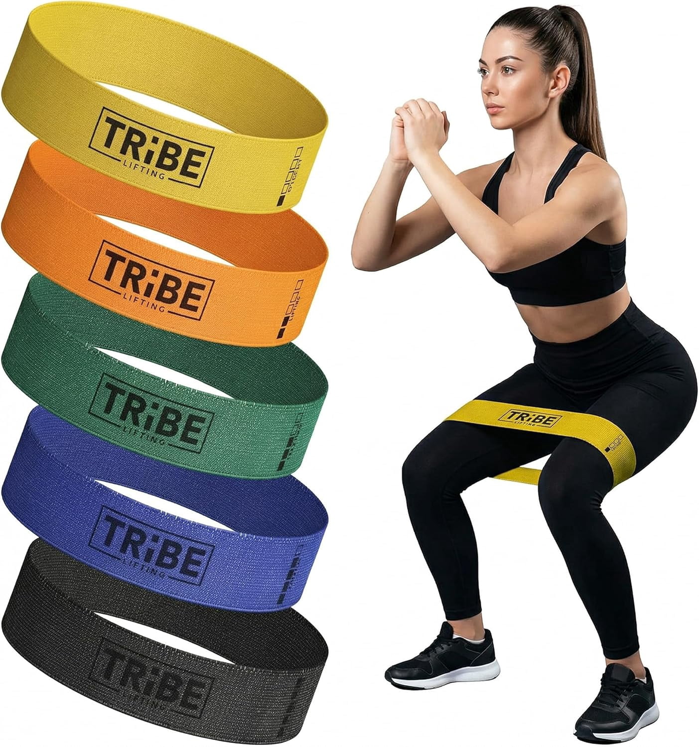 JJEAN-Fabric Resistance Bands for Working Out - 5 Exercise Bands Set for Legs and Glutes - Booty Bands for Women and Men - Thick Cloth Workout Bands for Physical Therapy, Hip Training