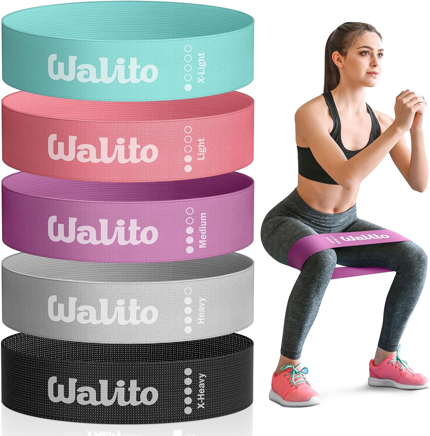 JJEAN-Fabric Resistance Bands for Working Out - Booty Bands for Legs -Glutes Training for Women and Men - Exercise Bands for Squats, Yoga, Physical Therapy -Home Gym Fitness