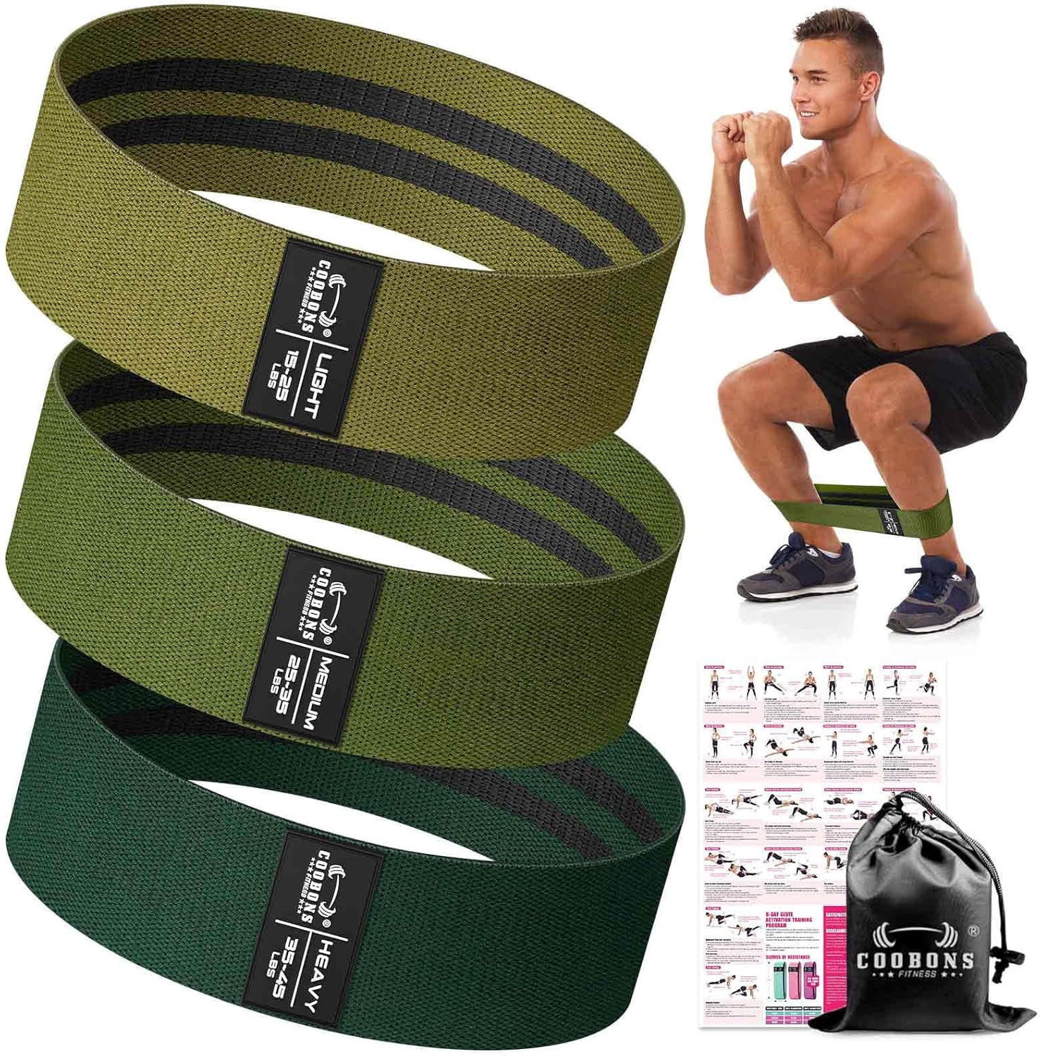 JJEAN-Fabric Resistance Bands for Working Out - Exercise Bands for Women and Men, Booty Bands for Legs and Glute, Yoga, Pilates, Rehab, Fitness and Home Workout