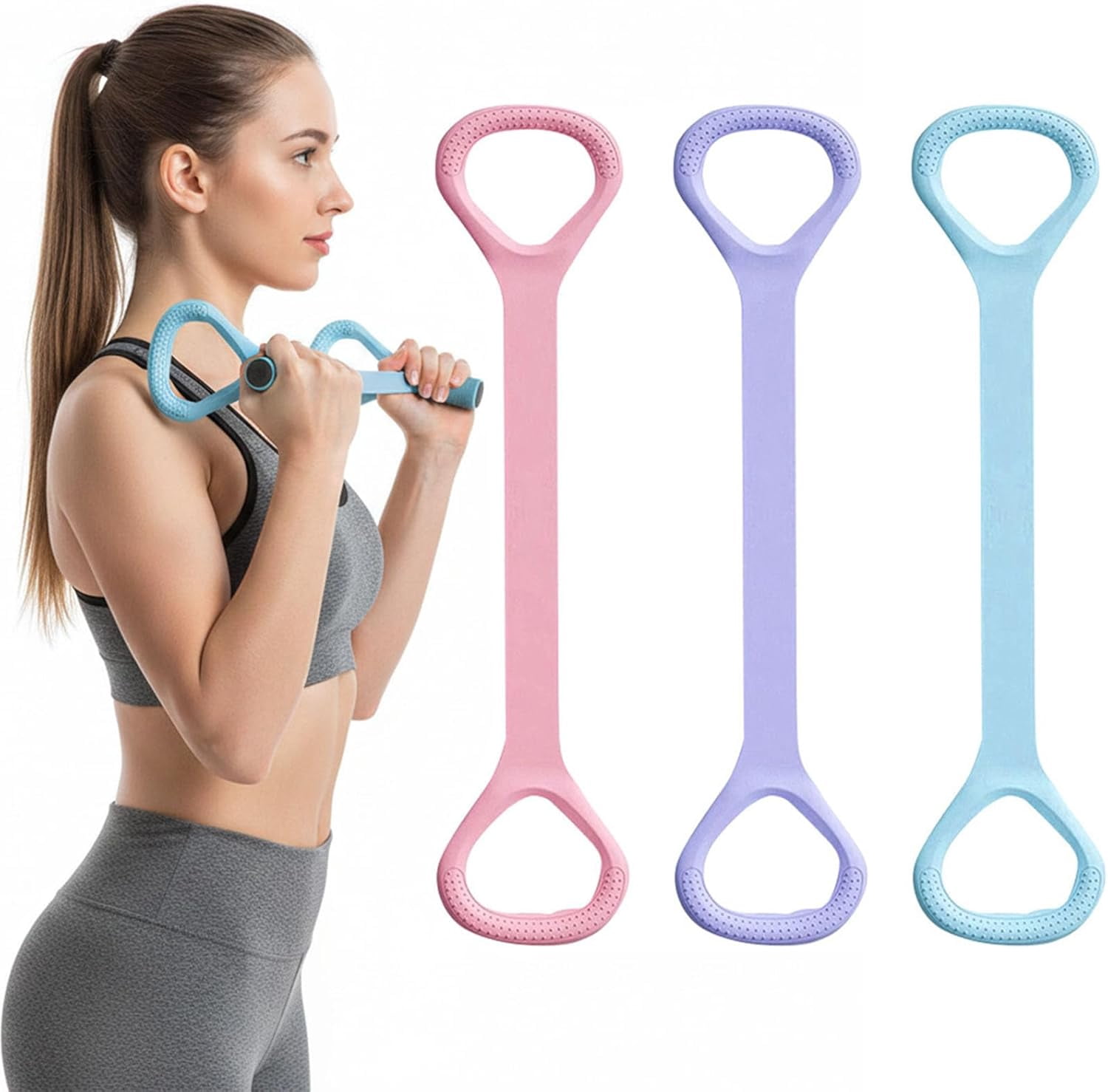 JJEAN-Figure 8 Exercise Bands for Women Men,3 Pcs Resistance Bands, Yoga Gym Fitness Pulling Rope 8 Word Elastic for Working Out,Arm,Back,Leg,Shoulder Training Elastic Ropes,Pilates,Home Workout Equi