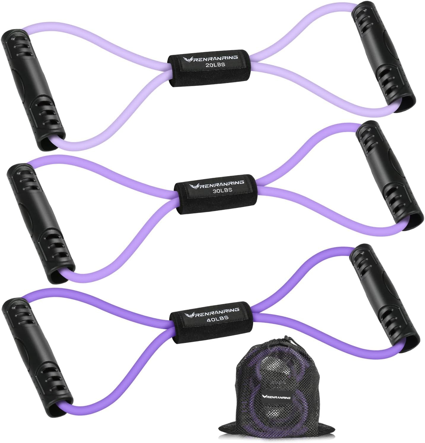 JJEAN-Figure 8 Fitness Resistance Bands with Handles - Exercise Tube Band Set of 3 for Arm and Shoulder Stretch, Rope 8 Word Elastic for Women and Men