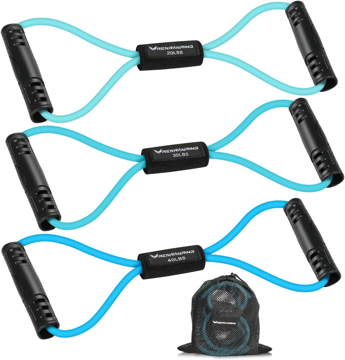 JJEAN-Figure 8 Fitness Resistance Bands with Handles - Exercise Tube Band Set of 3 for Arm and Shoulder Stretch, Rope 8 Word Elastic for Women and Men