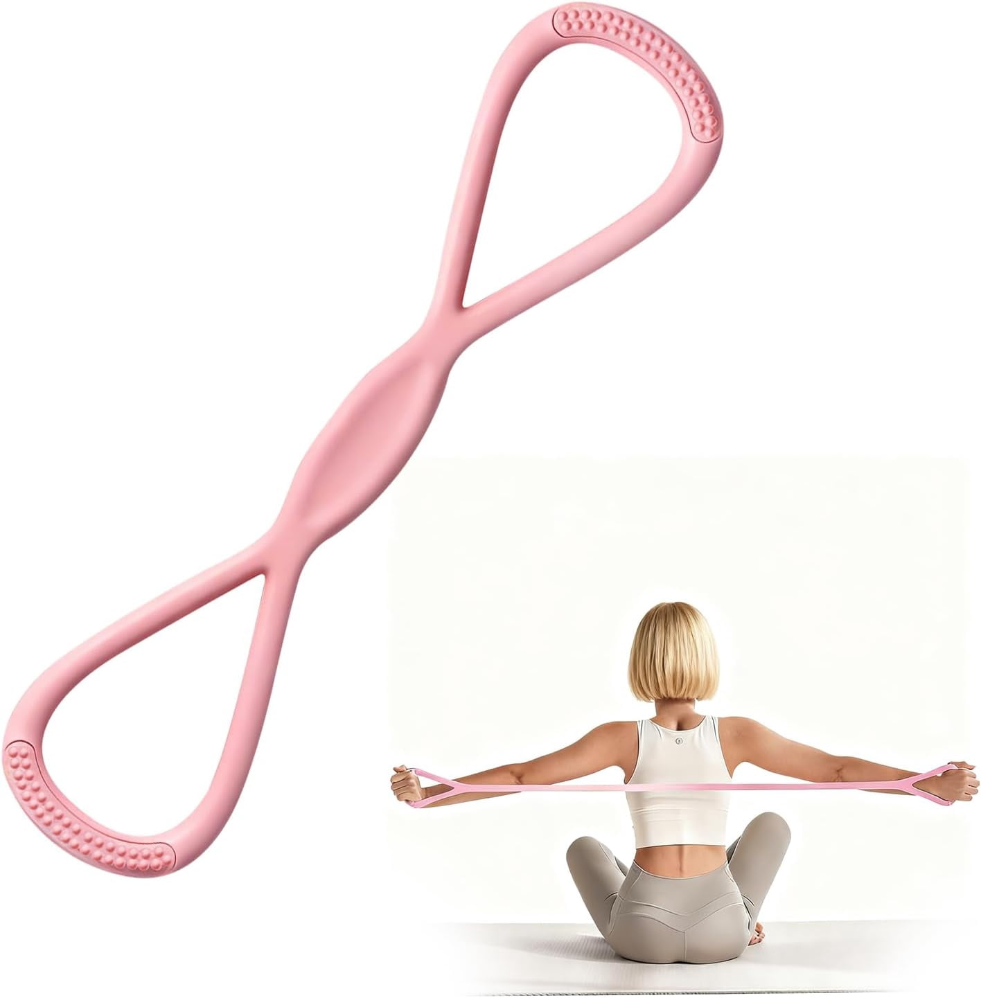 JJEAN-Figure 8 Resistance Band (25 lbs Resistance Level), Exercise Bands with Handles for Women & Men, Full Body Workout Bands for Arms, Back, Shoulders, and Legs, Portable Fitness Gift for Home Gym