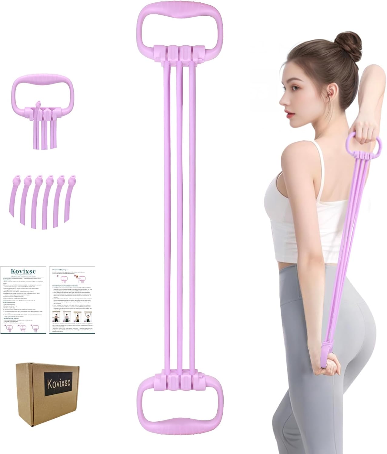 JJEAN-Figure 8 Resistance Band for Women 15-90LBS, Adjustable Resistance Bands with Handles for Arm Back Exercise, 6 Fitness Elastic Rope, Stretch Bands for Yoga, Pilates, Strength Training