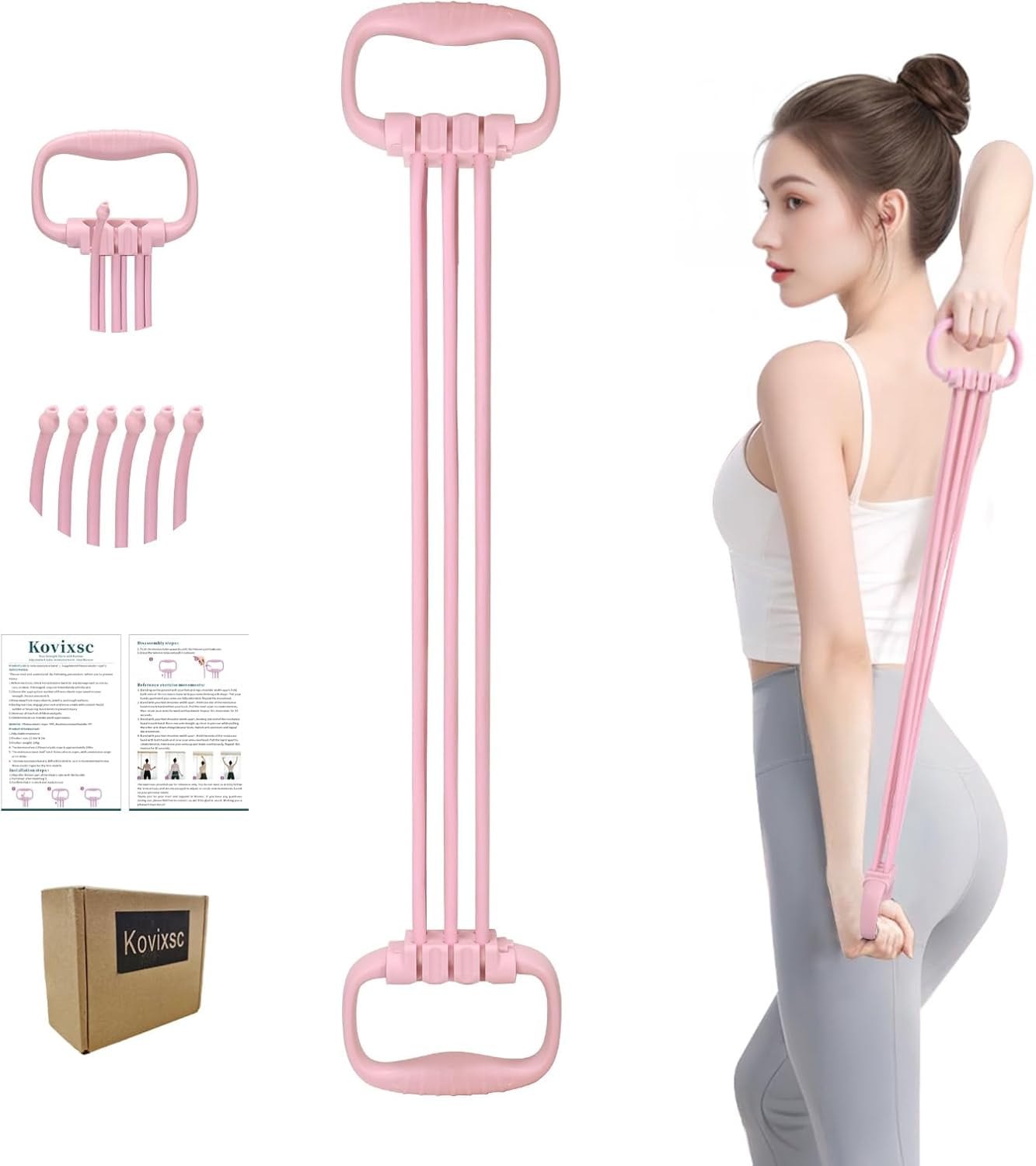 JJEAN-Figure 8 Resistance Band for Women 15-90LBS, Adjustable Resistance Bands with Handles for Arm Back Exercise, 6 Fitness Elastic Rope, Stretch Bands for Yoga, Pilates, Strength Training