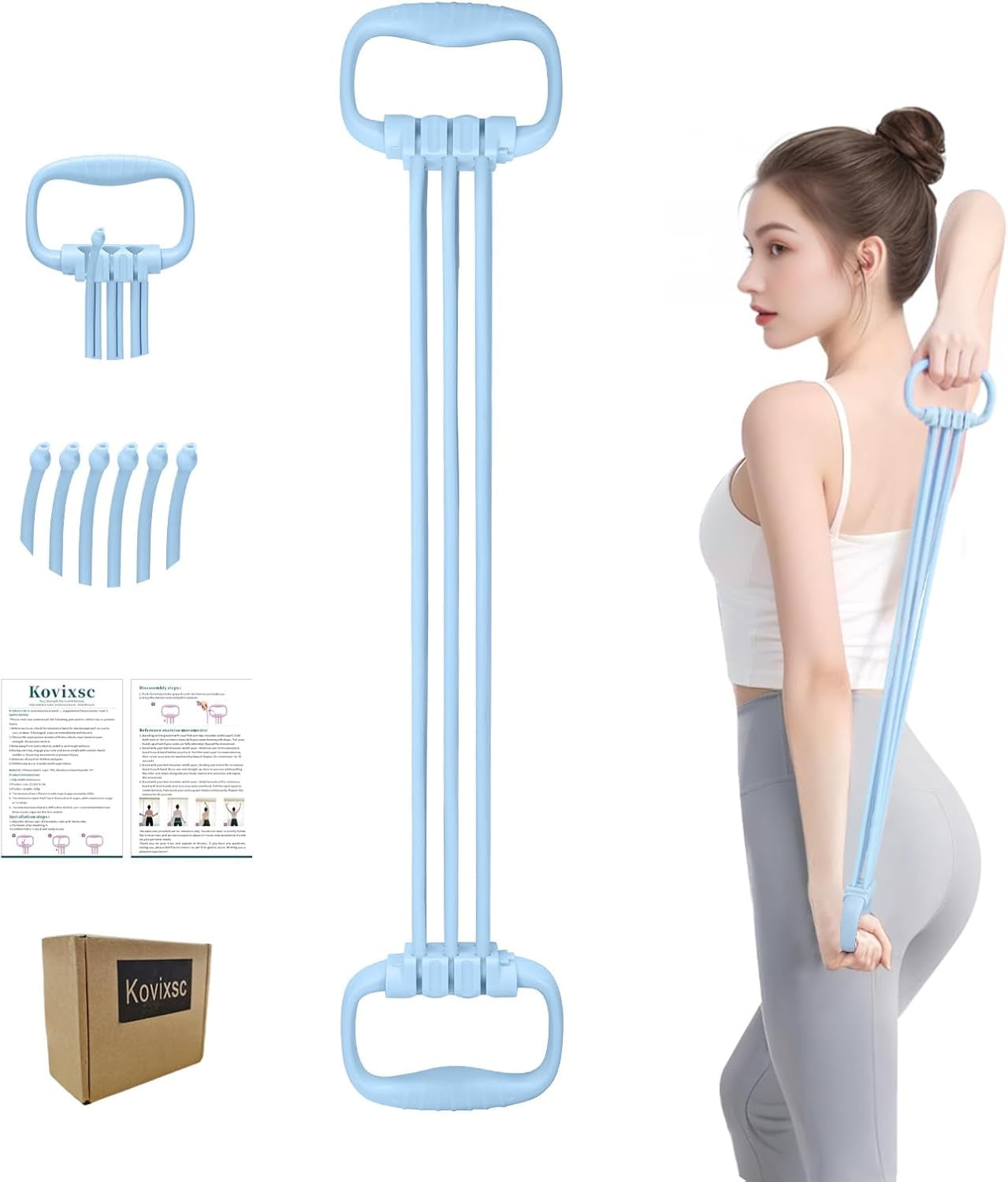JJEAN-Figure 8 Resistance Band for Women 15-90LBS, Adjustable Resistance Bands with Handles for Arm Back Exercise, 6 Fitness Elastic Rope, Stretch Bands for Yoga, Pilates, Strength Training