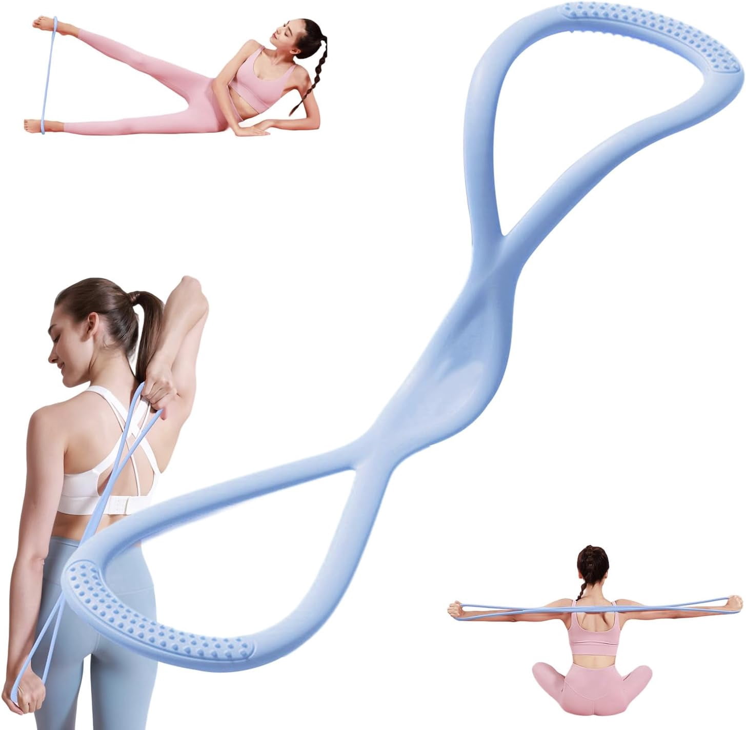 JJEAN-Figure 8 Resistance Band for Women Men, Non‑Slip Handles Exercise Band, Home Gym Fitness Equipment for Yoga, Pilates, Stretching & Physical Therapy (25 lbs)