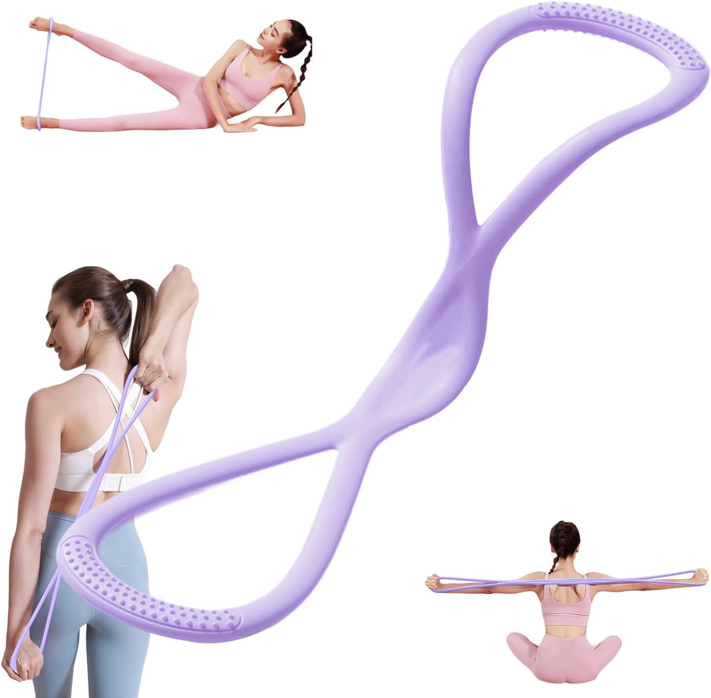 JJEAN-Figure 8 Resistance Band for Women Men, Non‑Slip Handles Exercise Band, Home Gym Fitness Equipment for Yoga, Pilates, Stretching & Physical Therapy (25 lbs)