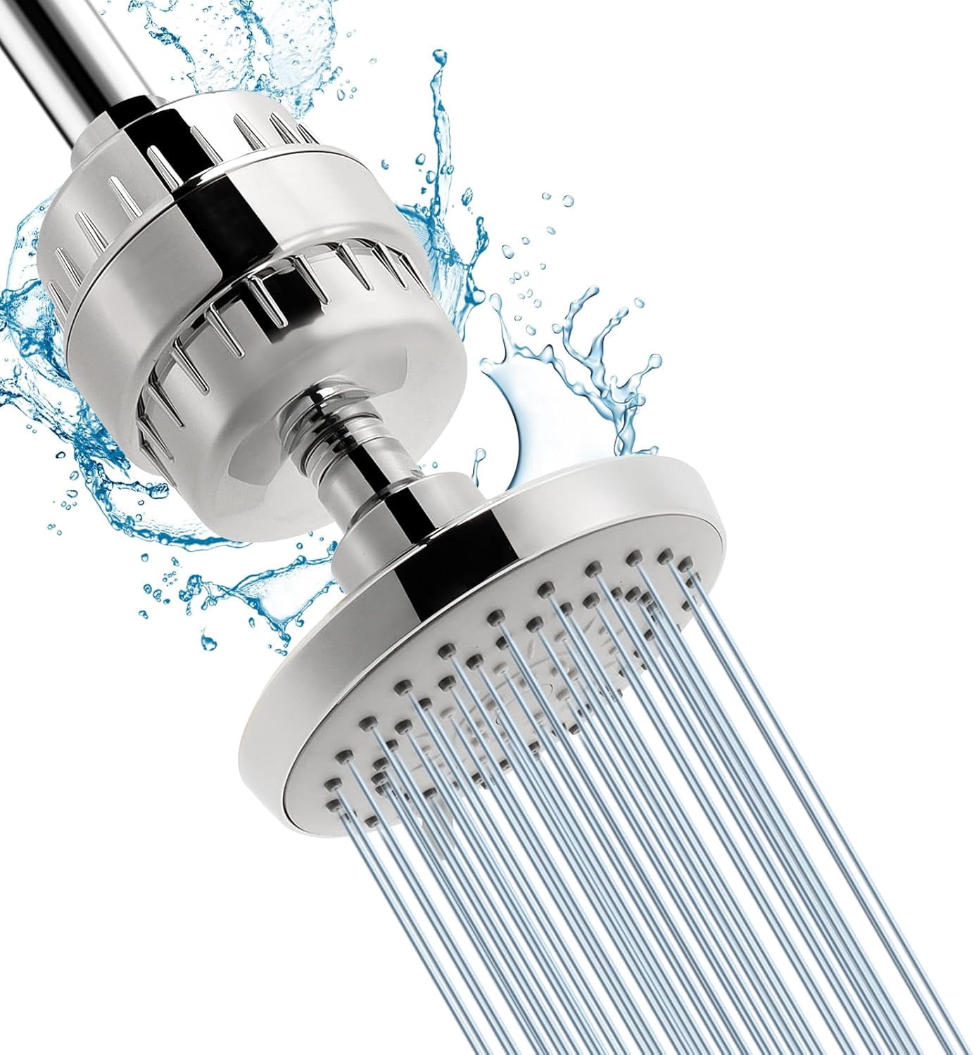 JJEAN-Filtered Shower Head, High Pressure Rain Fixed Showerhead Rainfall 5-Setting with 15 Stage Filter Cartridge- Relaxed Shower Experience Even at Low Water Flow & Pressure (Chrome Finish)