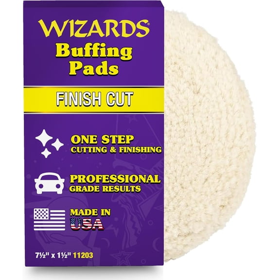 JJEAN-Finish Cut Buffing Pad - Velcro Backed, Blended Wool and Polyester, One-Step Buffer for Car Detailing - Cutting and Finishing Pad in One for Auto Detailing Supplies - 7" x 1"