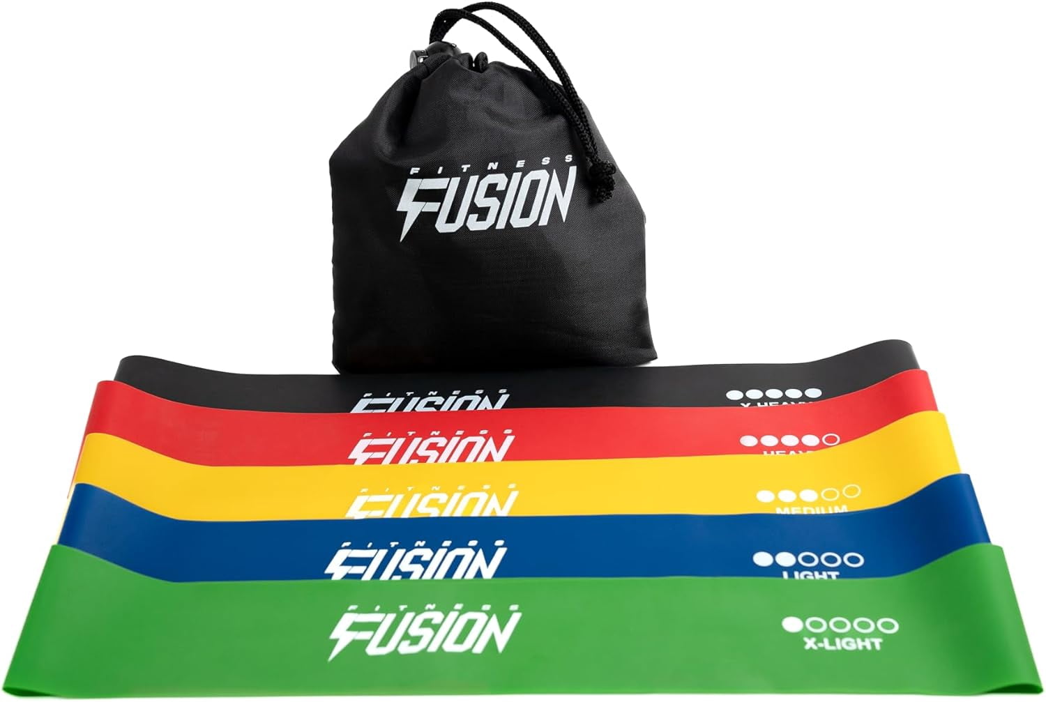 JJEAN-Fitness Fusion Resistance Loop Exercise Bands Set of 5 – Durable Bands with 5 Resistance Levels, Non-Slip Design, Comfortable on Skin, Includes Carry Bag – Home and Gym Workouts for Women and M